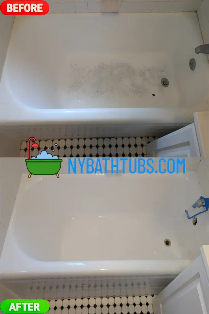 Bathtub refinishing cost NYC – white tub before and after reglazing