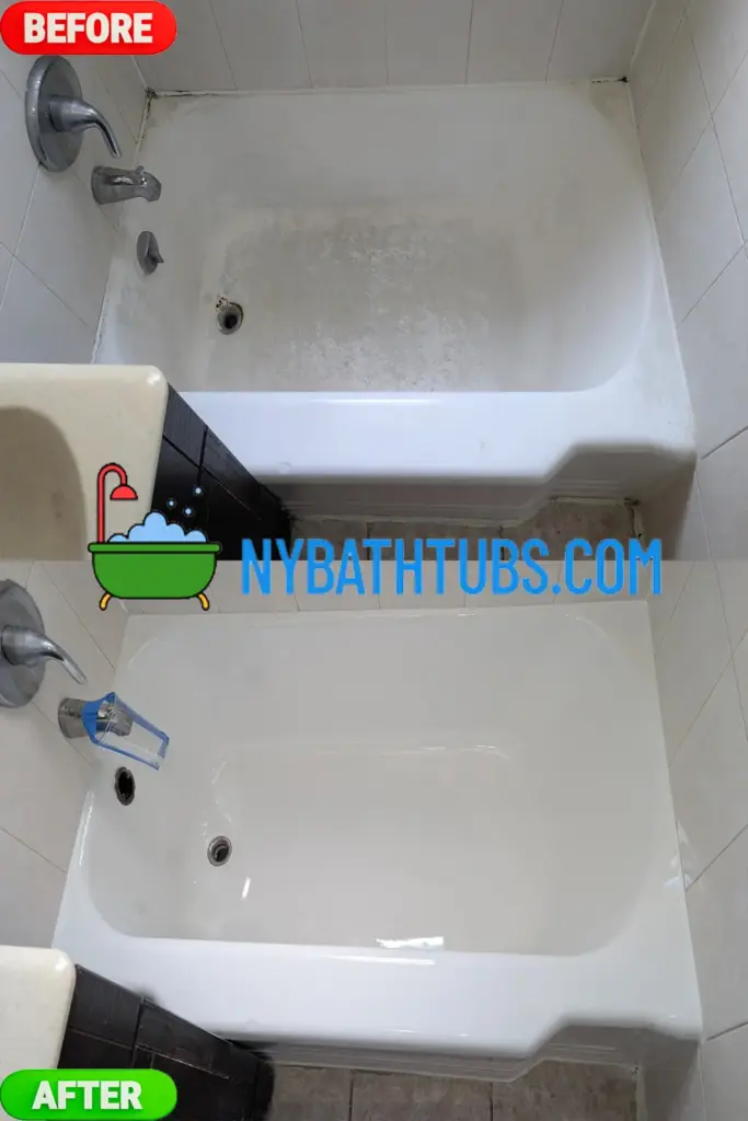 Bathtub being prepared for reglazing – cleaning and taping process