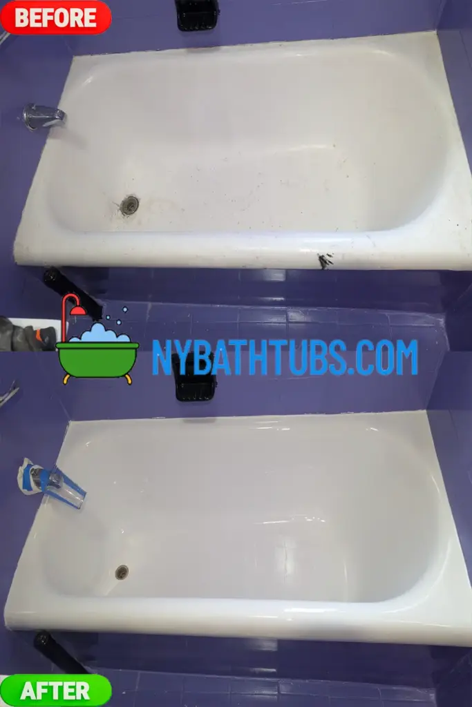 Mid-process bathtub reglazing with visible coating tools