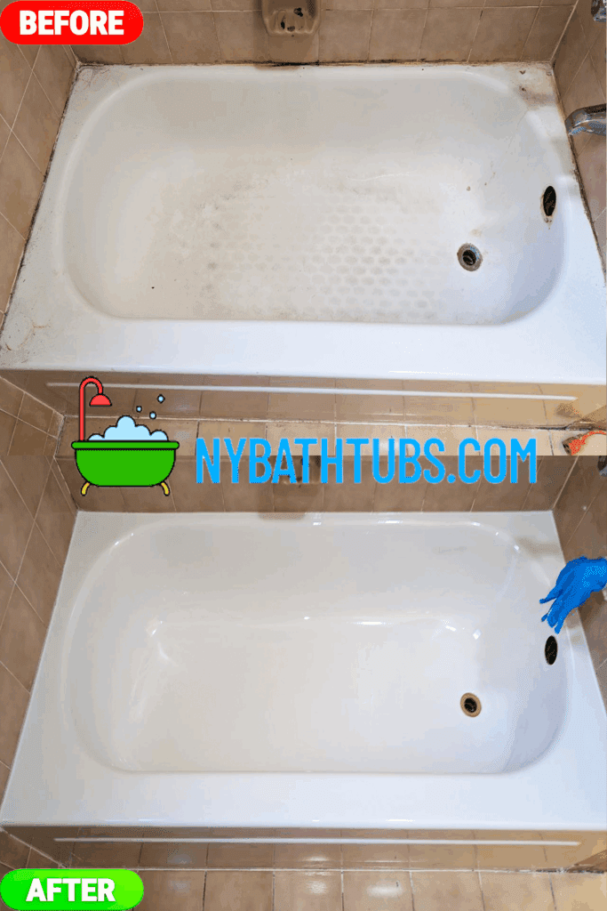 Refinished bathtub with a glossy white appearance, showcasing professional bathtub refinishing in NYC.