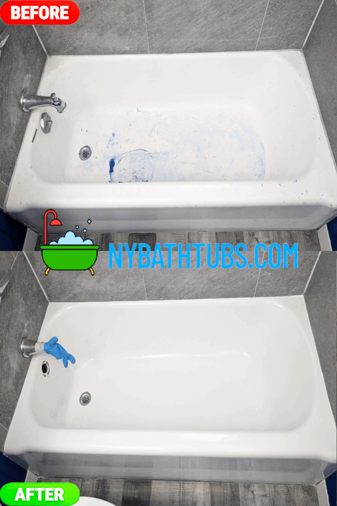 Refinished white bathtub with a smooth, glossy surface after professional bathtub restoration.