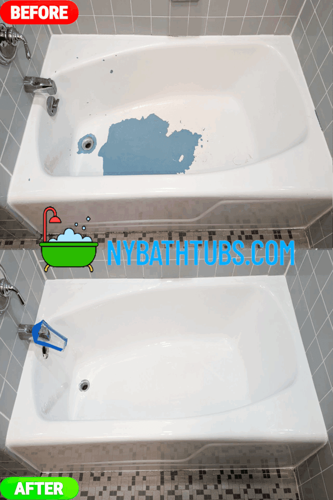 Refinished white bathtub with a smooth surface, showcasing professional tub resurfacing.