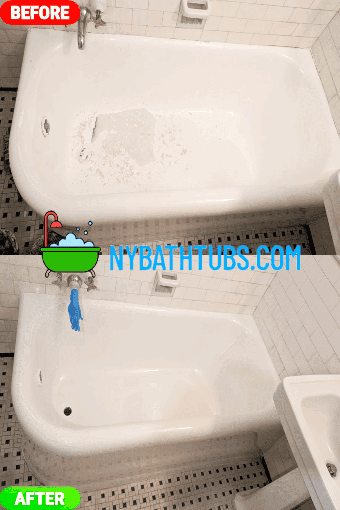 Restored white bathtub after refinishing in NYC, smooth and scratch-free surface for a fresh look.