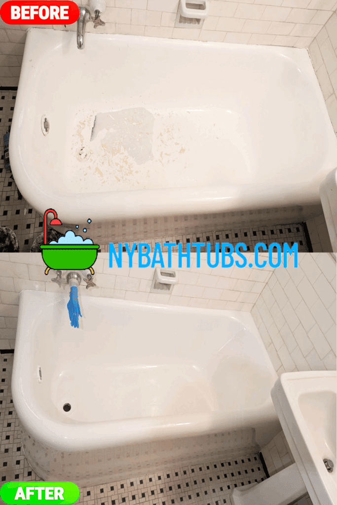 Restored white bathtub after refinishing in NYC, smooth and scratch-free surface for a fresh look.