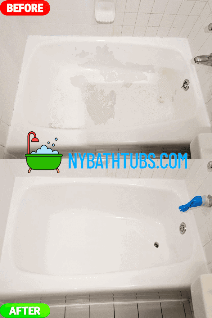 Refinished white bathtub with smooth surface for NYC bath remodeling.