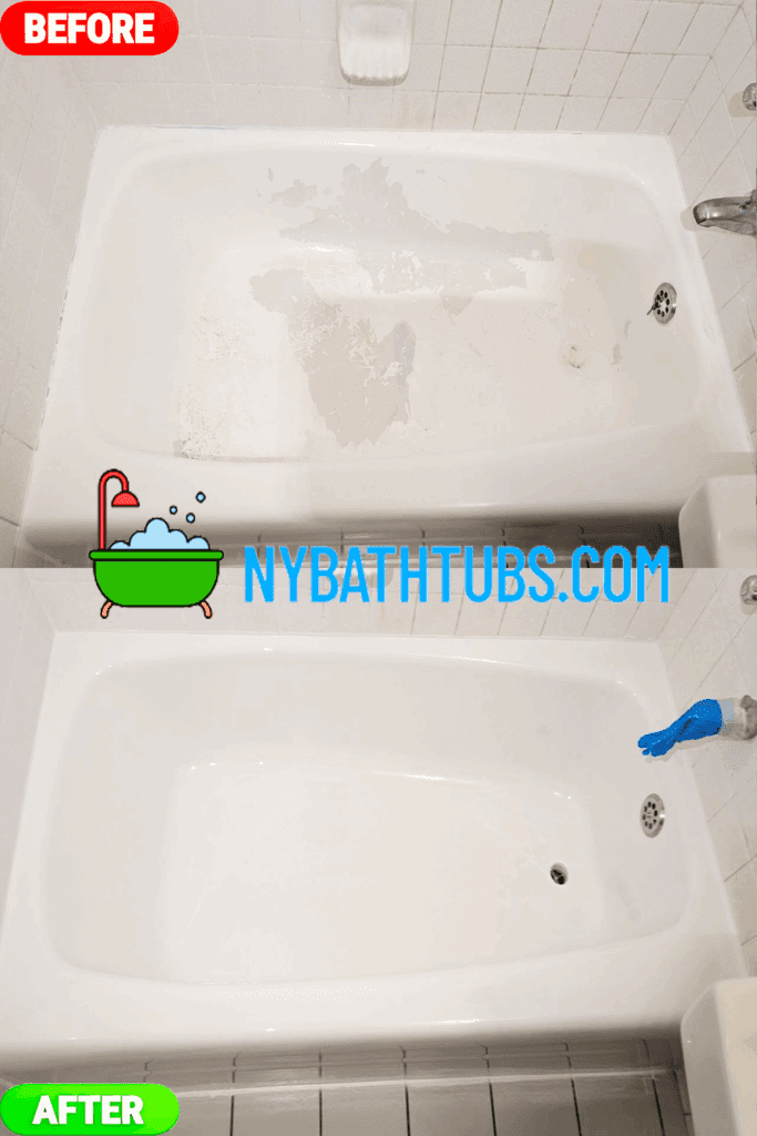 Refinished white bathtub with smooth surface for NYC bath remodeling.