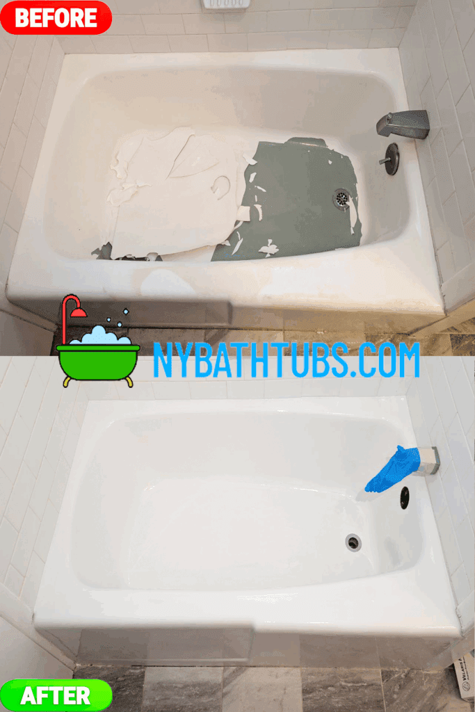 Refinished white bathtub after resurfacing in NYC.