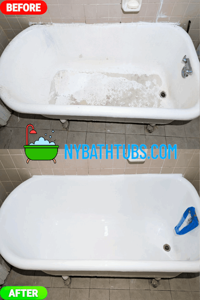 Scratched vintage bathtub before refinishing.