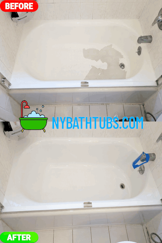 Refinished white bathtub after tub restoration in NYC.