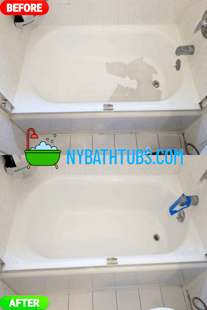Refinished white bathtub after tub restoration in NYC.